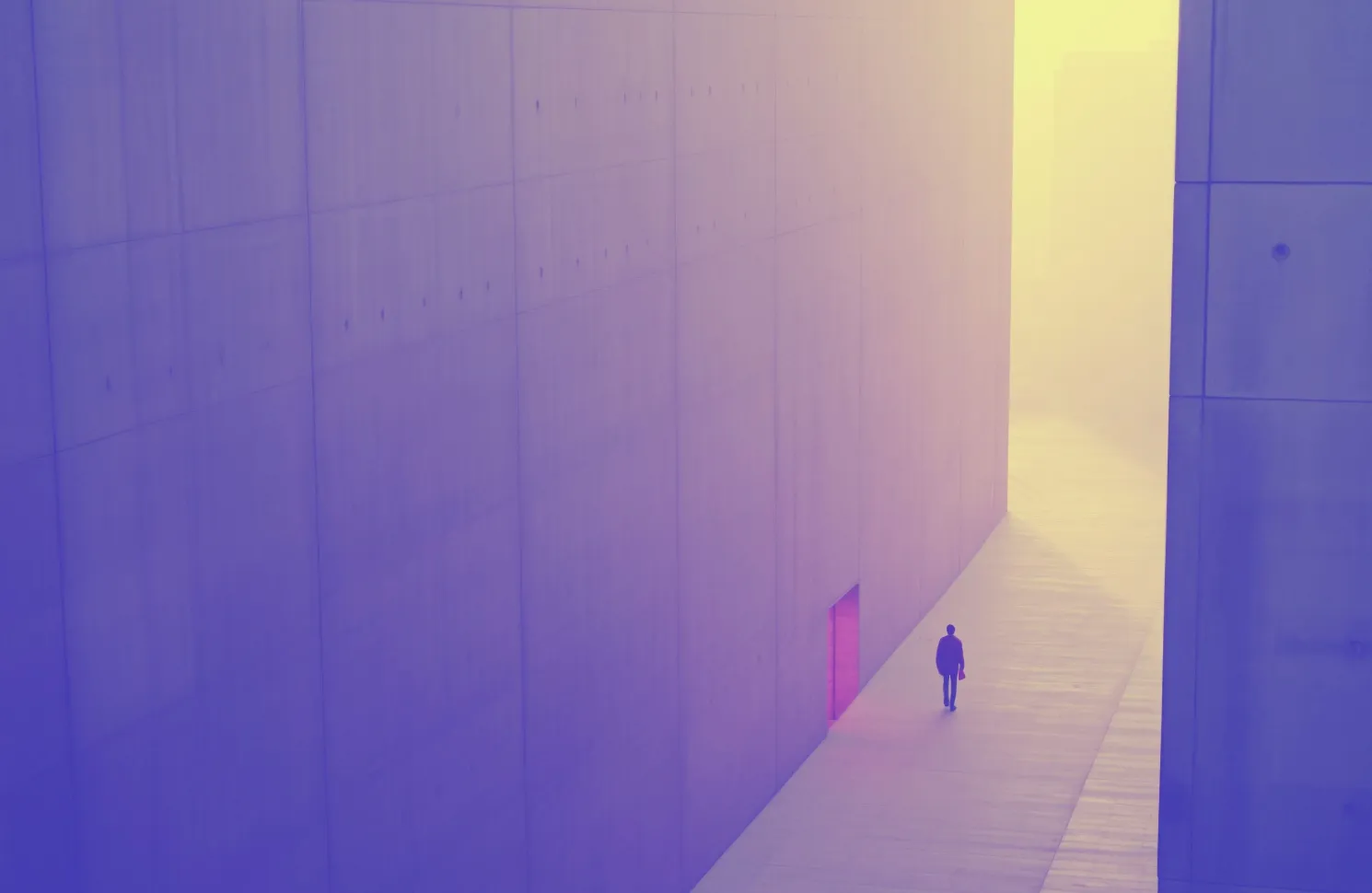 Colorful bird's eye view of a man walking alone