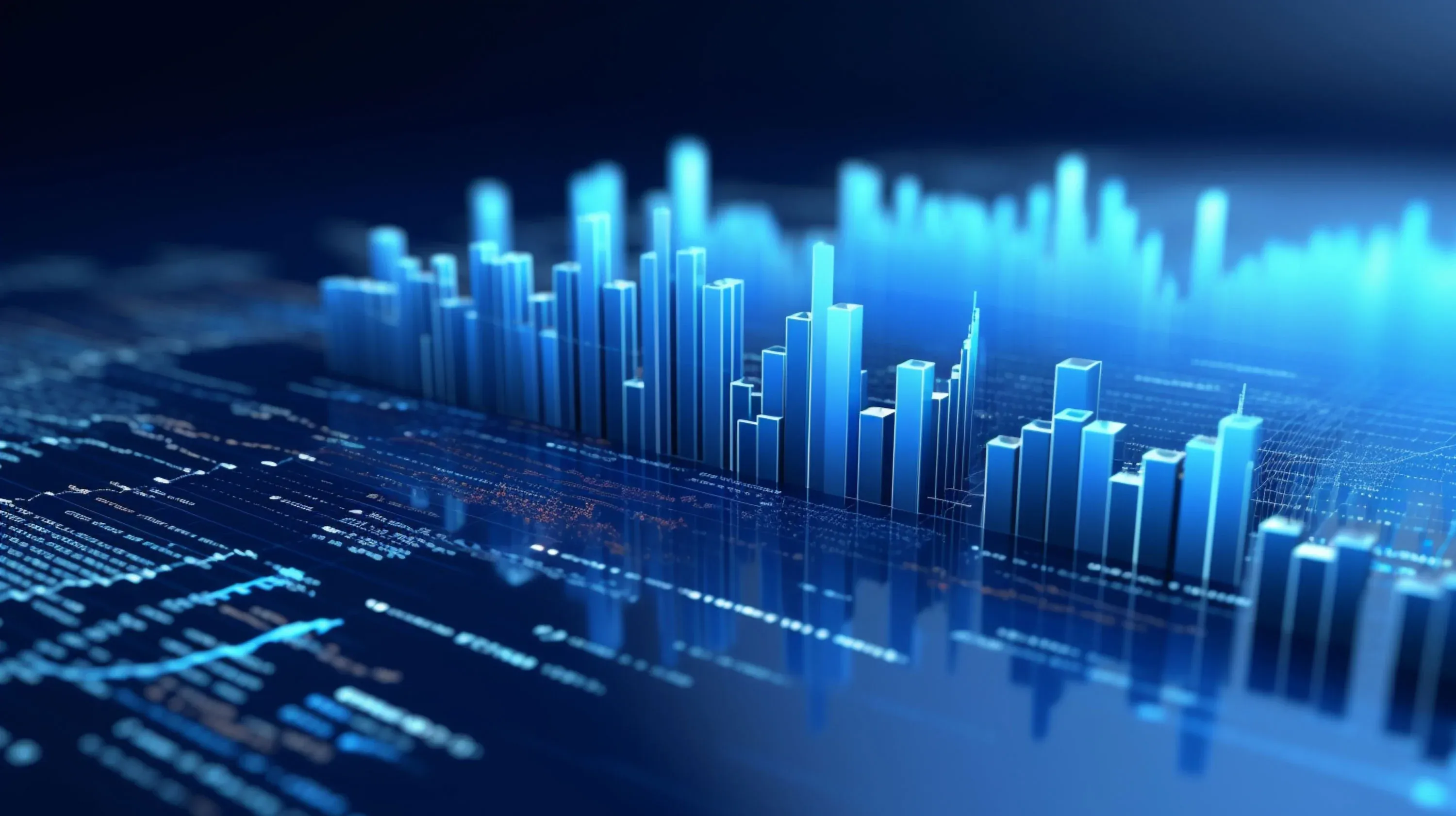 Digital blue columns to represent financial services data lakehouse